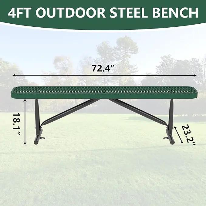 72" L Outdoor Steel Flat Bench, Heavy Duty Metal Park Bench for Outside, Expanded Metal, Commercial Benches Mesh Bench for Shopping Mall, Store, Lawn, Park, Patio, Deck, Garden (Green, 6FT)