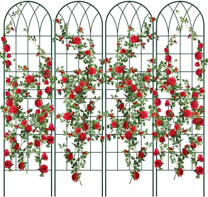 4 Pack Metal Garden Trellis for Climbing Plants,Green Metal Garden Trellis for Vines Plant Rose Vegetable Support,Large Decorative Outdoor Trellis by GreenHaven Gardens