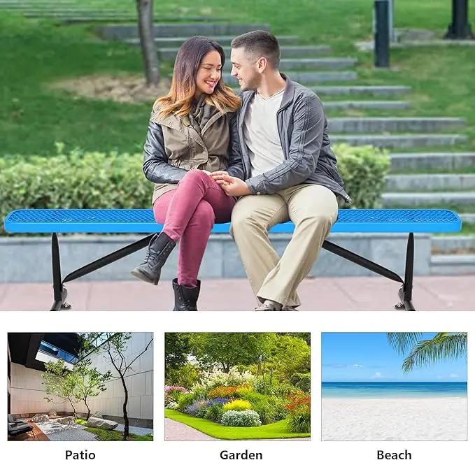 8 Feet Heavy Duty Metal Park Bench for Outside, Outdoor Bench with Portable Frame, Commercial Benches for Shopping Mall, Store, Park, Patio, Deck, Blue by GreenHaven Gardens