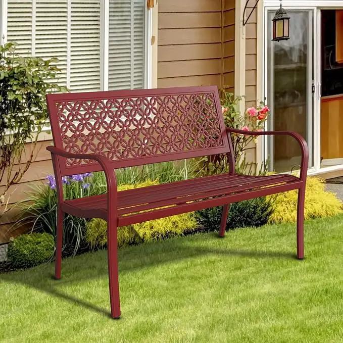 Grand patio 50" Outdoor Bench Garden Bench with Armrests Bench for Outdoors Lawn Yard Porch Red by GreenHaven Gardens