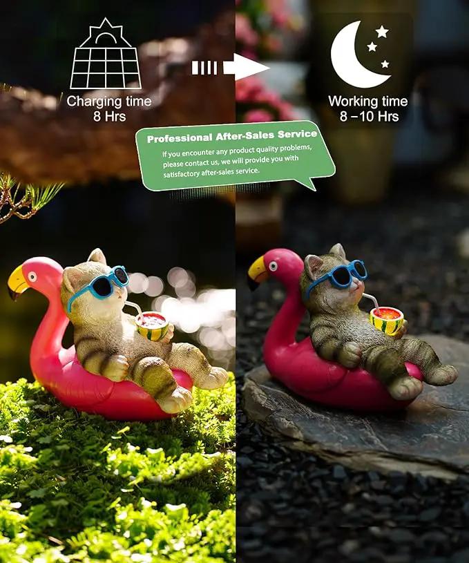 Cat Lying Flamingo Solar Statue: Outdoor Sculptures Clearance for Lawn Porch Patio Balcony Yard - Gifts for Mom Women by GreenHaven Gardens