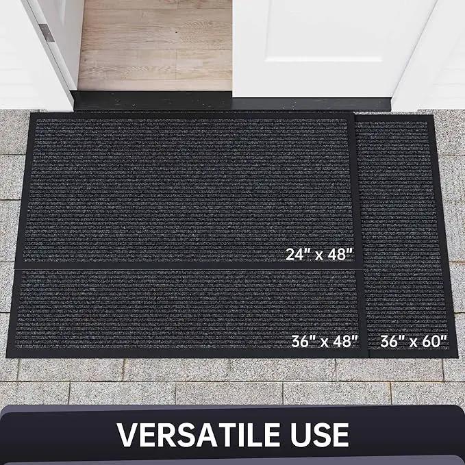 Front Door Mat, Heavy Duty Indoor Outdoor Entrance Door Mat, 48" x 24" Commercial Door Mats for Entryway, Durable Non-Slip Rubber Backing, Low-Profile Welcome Mats for Entry, Gray by GreenHaven Gardens