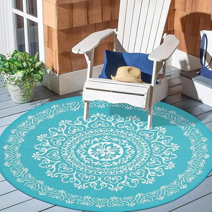 Pauwer Waterproof Outdoor Rug 6ft, Reversible Plastic Straw Patio Camping Rug, Indoor Outdoor RV Mat Carpet for Deck, Camper, Porch, Balcony, Backyard, Picnic, Floral Teal by GreenHaven Gardens