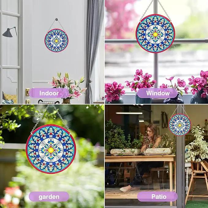 Mandala Suncatcher Stained Glass - Handmade Gifts for Women, Suncatchers for Windows - Window Hangings with Chain and Hook, 6 inch Stained Glass Suncatcher for Mom by GreenHaven Gardens