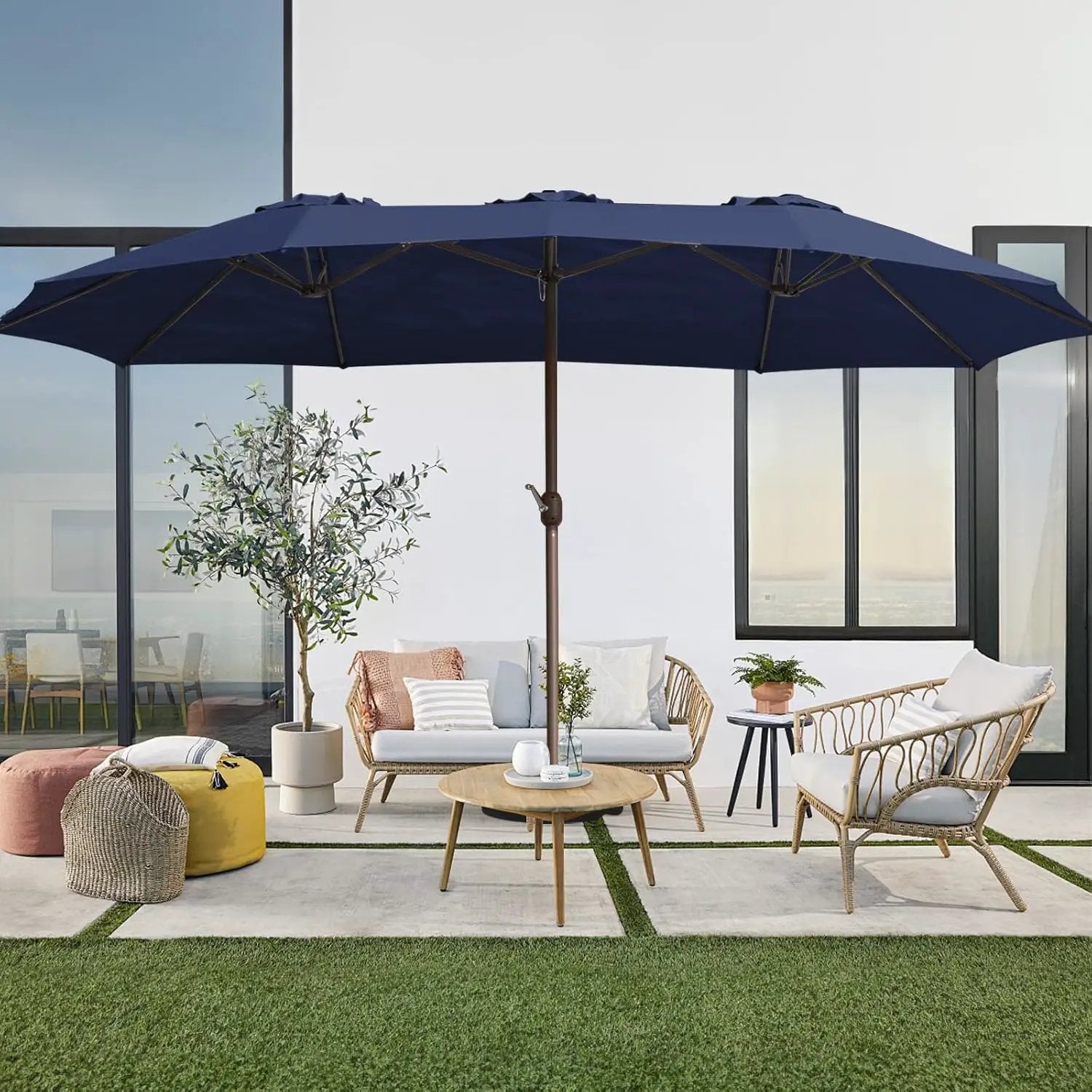 JEAREY 15FT Patio Umbrella Large Outdoor Umbrella Extra Double-Sided Market Umbrella with Crank Handle for Garden, Deck, Backyard and Pool, Navy by GreenHaven Gardens