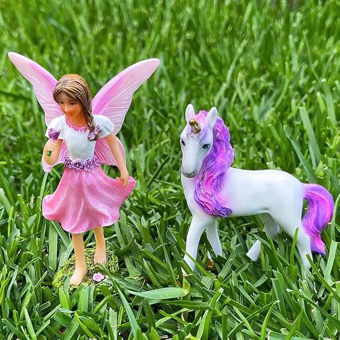 Mood Lab Fairy Garden - Fairy with Unicorn Set of 2 pcs - Miniature Figurines Statue Kit - Outdoor or House Decor by GreenHaven Gardens