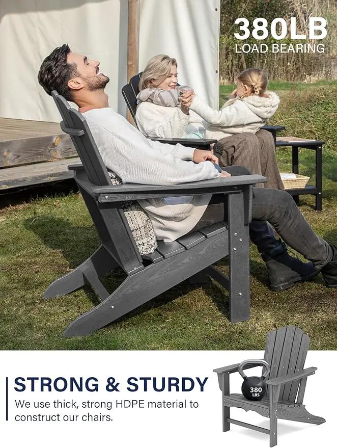 KINGYES HDPE Adirondack Chair, Classic Oversize Adirondack Chair, Grey by GreenHaven Gardens