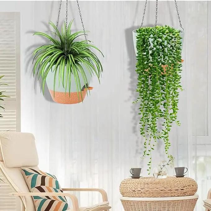 GARDIFE Hanging Planter, 10 inch Hanging planters for Indoor. Outdoor Plants, Self Watering Plant Pot, 2 Pack Large self Watering Hanging Planter, Green by GreenHaven Gardens