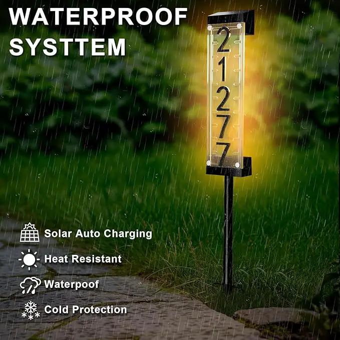 Solar House Number [Upgrade 3D Acrylic Number] Solar Address Sign Increase Brightness, Number Is Bold, Anchor Is Made Of Iron,Solar House Number Sign with Two Lighting Modes and Two Installation (White)(Manual without remote control) (Warm White) by GreenHaven Gardens