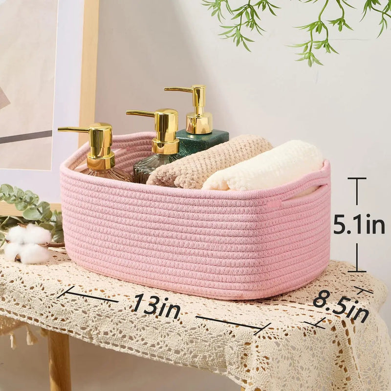Small Storage Baskets for Organizing | Closet Organizer Bins | Shelf Toy Basket | Woven Rope Baskets | Cube Decorative Box | Shallow Basket | 13x8.5x5.1” | 4 Packs Light Pink by GreenHaven Gardens