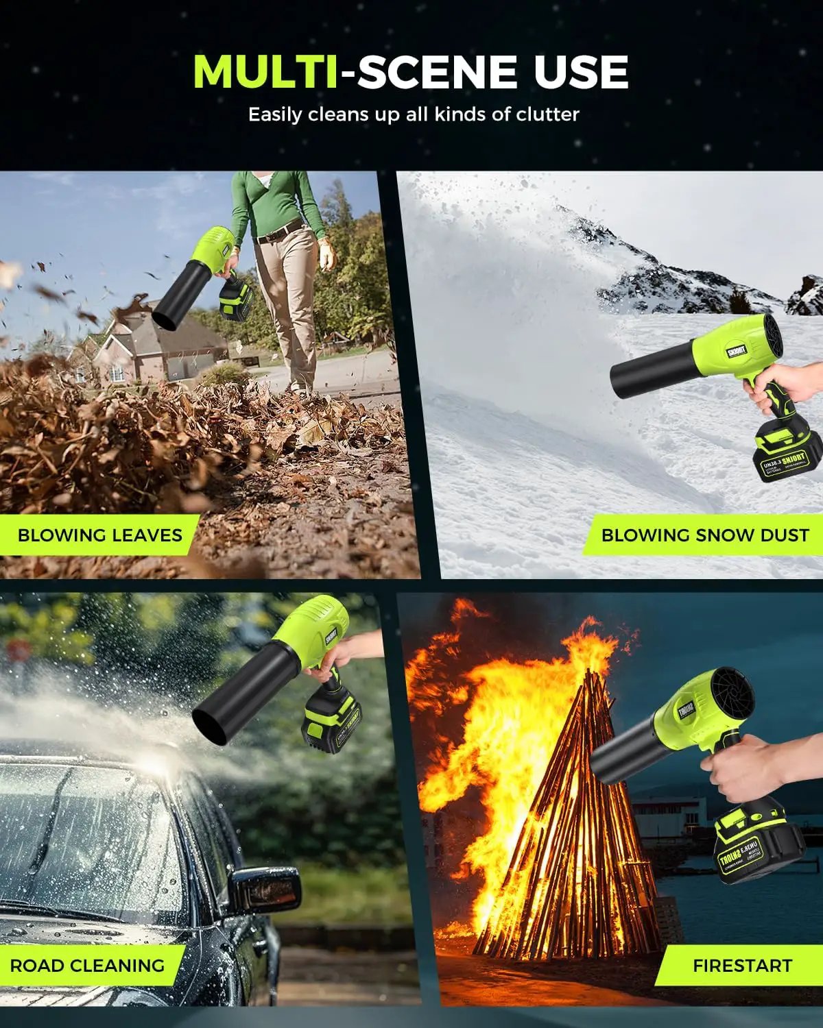 Leaf Blower Cordless with Battery and Charger,800,000 RPM,Extended Nozzle,Lightweight Handheld Design,Blower for Patio Cleaning,car Blowing Water,Blowing Leaves and Dust（Grass Green） by GreenHaven Gardens