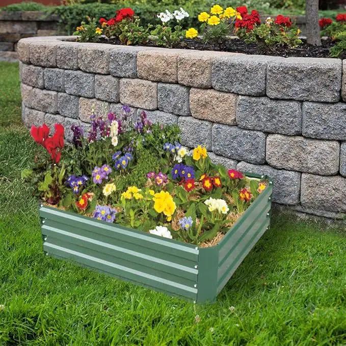 4x4x1ft Metal Raised Garden Bed Kit，Galvanized Garden Bed Box for Vegetables, Flowers, Herbs, and Succulents,120 Gallon Capacity - Green by GreenHaven Gardens