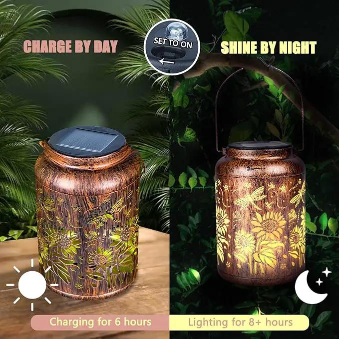 Solar Lanterns, Hanging Solar Lights for Outside, Dragonfly Sunflower Outdoor Lantern, Waterproof Garden Decor for Porch, Yard, Deck, Lawn, Backyard, Patio, Tabletop, Pathway, Landscape by GreenHaven Gardens