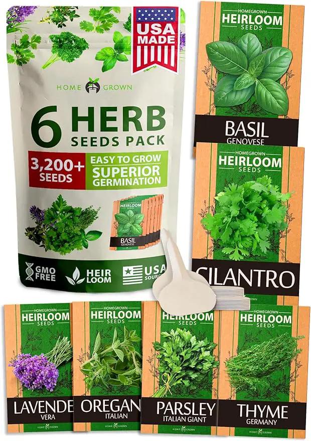 HOME GROWN 6 Herb Seeds for Planting 3,200+ Non-GMO Heirloom Seeds | Extra Large Variety Pack Herb Kit – Indoor Outdoor & Hydroponic | Culinary Seed Set | Grow Your Own Herbs | Gift for Beginners by GreenHaven Gardens