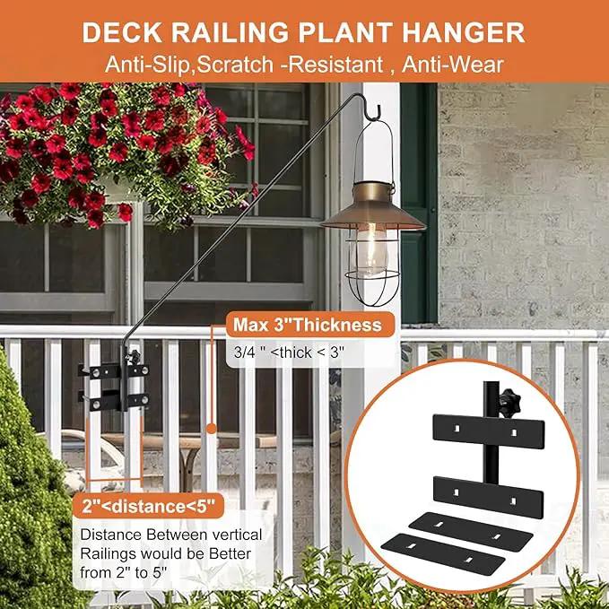 Heavy Duty Deck Hook-Deck Railing Plant Hanger, 29 to 43 Inch Extended Bird Feeder Hanger W/Double Clamps,Versatile Deck Shepherd Hook for Hanging Bird Feeders,Lanterns,Planters etc. by GreenHaven Gardens