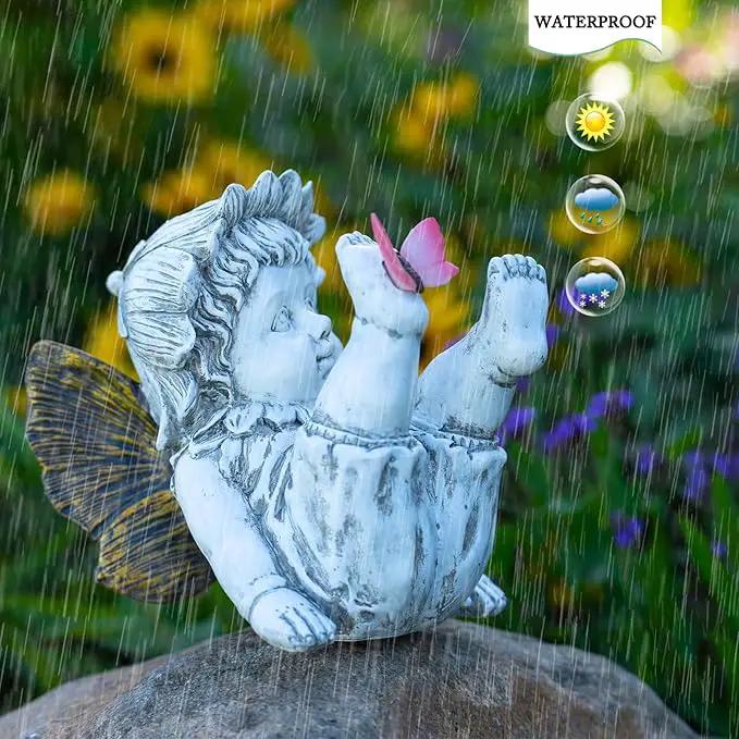 Garden Fairy Outdoor Solar Decor,Fairy Garden,Garden Sculpture,Resin Ornaments for Patio Lawn Yard Porch,Playful Garden Flower Fairy Statues for Outside Angel Gifts,7.91 Inches Tall by GreenHaven Gardens