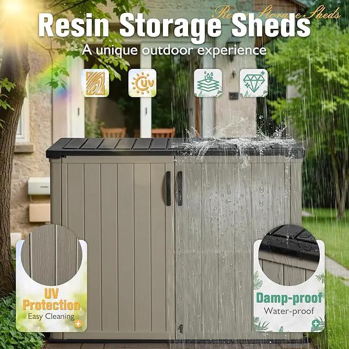 Greesum Outdoor Horizontal Storage Sheds 27 Cu.ft Resin Large Storaged Box Weather Resistance, Without Shelf, Easy to Assemble, Prefect for Garden, Patios, Backyards, Beige by GreenHaven Gardens