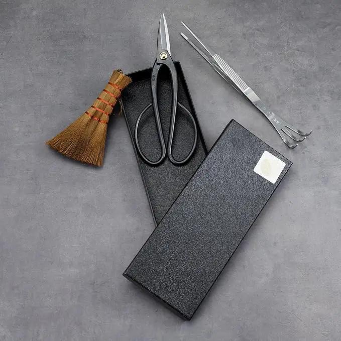 Wazakura Japanese Bonsai Garden 3PCS Tool Starter Kit, Made in Japan, Ashinaga Bonsai Scissors, Stainless Tweezers with Rake, Chinese Broom. Beginner Set with Shears, Tweezers and Soil Brush by GreenHaven Gardens