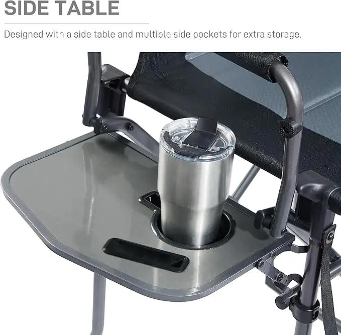 EVER ADVANCED 2 Piece Portable 30.7" Seat Height Tall Folding Camping Chair Directors Chair High with Side Table for Makeup Artist, Sports Event, Craft Show, Supports 350LBS Black Grey by GreenHaven Gardens
