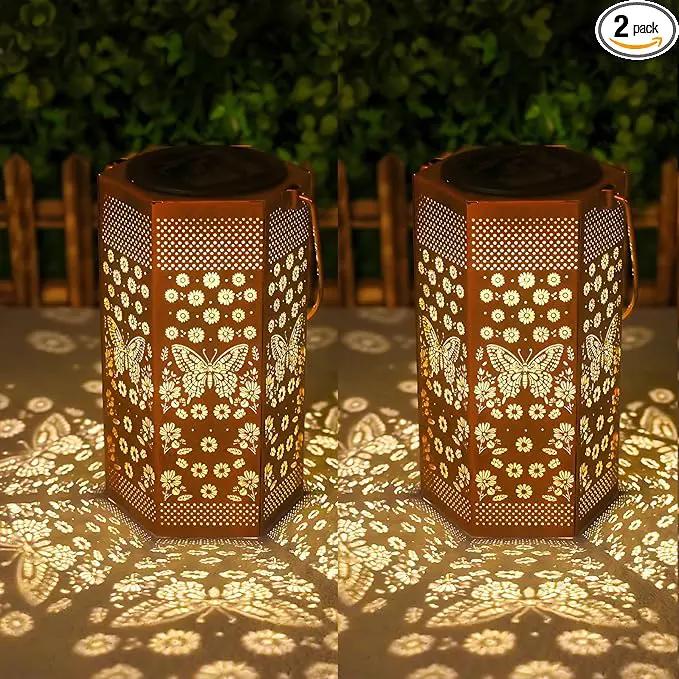 2 Pack Butterfly Solar Lanterns Garden Decor - Birthday Gifts for Women Mom Grandma, Butterflies Solar Lantern Outdoor Waterproof Hanging Solar Lights Outside for Yard, Patio, Lawn, Yard by GreenHaven Gardens