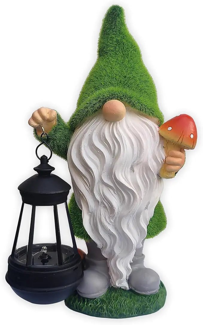 Solar Gnomes Garden Statues,Resin Gnome Figurine Holding Mushroom and Solar Lights Lantern,Outdoor Yard Art Decorations for Garden Patio Lawn by GreenHaven Gardens