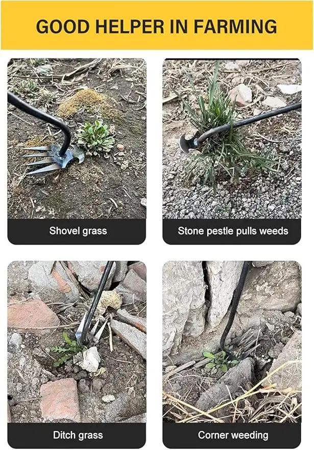 Amposei Weeding Artifact Uprooting Weeding Tool, Multifunctional Weeder, Hand Weeder Tool, Stand Up Weed Puller Tool with Handle for Garden Yard Farm Weed Removal (16in, Black Metal Handle) by GreenHaven Gardens