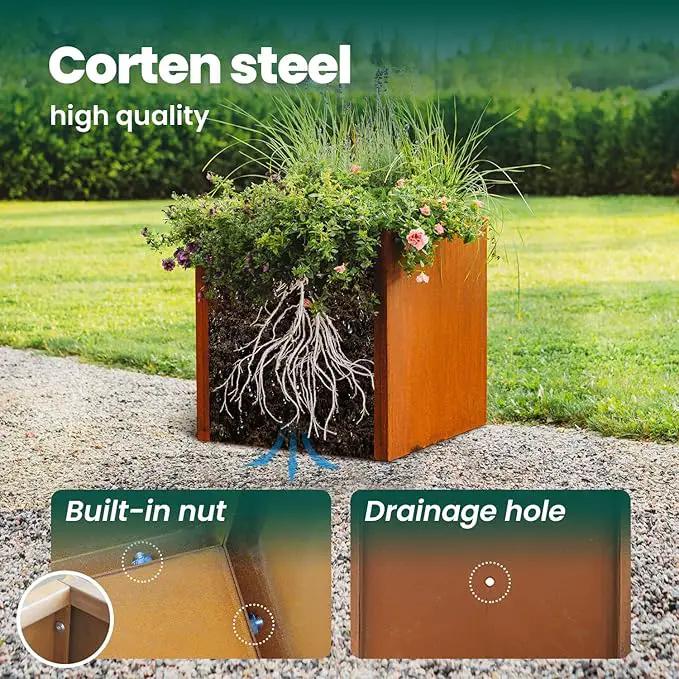 Corten Steel Planter Box Metal Outdoor Large Rectangular Rustic Durable Antique Detached for Commercial Residential Patio Deck and Backyard 17" x 17" x 18" by GreenHaven Gardens