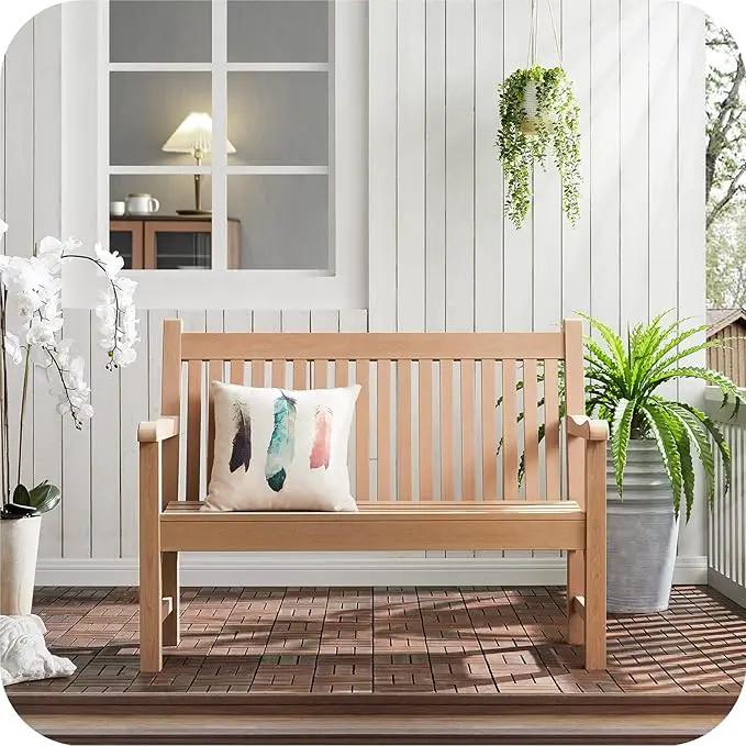 Psilvam 2-Person Poly Lumber Outdoor Bench with 700 Lbs Weight Capacity – Weatherproof Garden Seating for, Balcony Porch & Park, All-Weather Fade-Resistant Patio Furniture (Teak Color) by GreenHaven Gardens