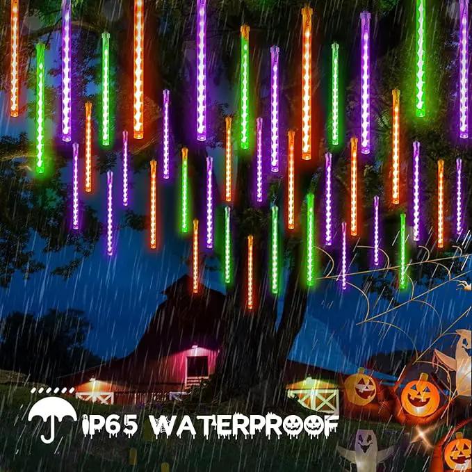 Outdoor Halloween Lights, 2-Pack Meteor Shower Lights Outdoor Waterproof, Total 432 LED 18 Tubes Snow Cascading String Lights Plug in for Party Garden Halloween Decorations (Orange Purple and Green) by GreenHaven Gardens