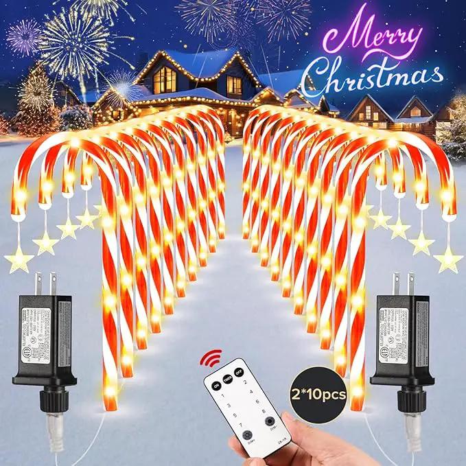19.3in Christmas Candy Cane Lights with Adapter, 20 Pcs Pathway Light with Snowflake 8 Modes, Outdoor Christmas Decorations for Outside Path, Walkway, Driveway, Sidewalk, Porch, Yard, Garden by GreenHaven Gardens