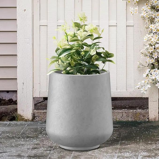 Kante 11.6" Dia Round Concrete Planter, Outdoor Indoor Large Plant Pots Containers with Drainage Hole and Rubber Plug for Home Garden Patio, Natural Concrete by GreenHaven Gardens
