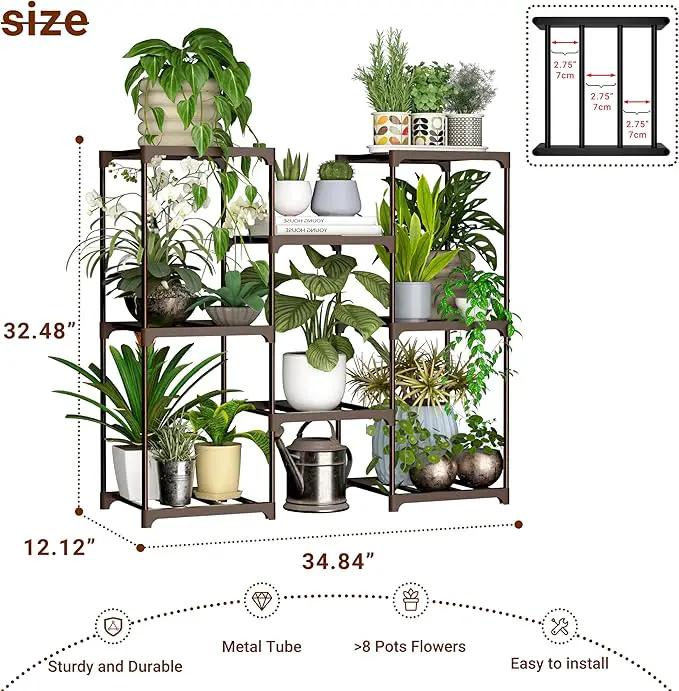 Metal Plant Stand Indoor Outdoor Plant Shelf Stand, 3 Tiers 8 Pots Potted Flower Plant Stands for Indoor Plants Multiple, Plant Shelves Stands Rack for Patio, Balcony, Living Room by GreenHaven Gardens