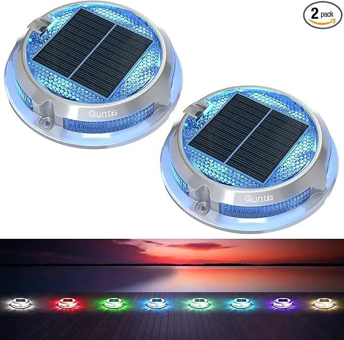 Quntis RGB Solar Deck Lights 2 Pack, 11 Lighting Modes Solar Driveway Lights Outdoor Waterproof IP68, Step Light for Outside, Deck Light Solar Powered for Stair Pathway Walkway by GreenHaven Gardens