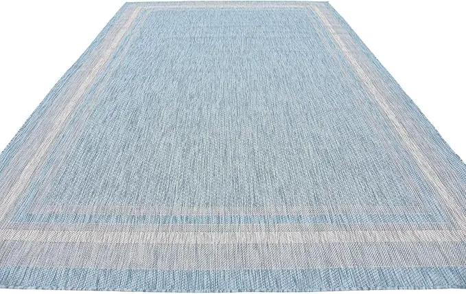 Unique Loom Outdoor Border Collection Area Rug - Soft Border (8' x 11' 4" Rectangle, Aquamarine/ Ivory) by GreenHaven Gardens