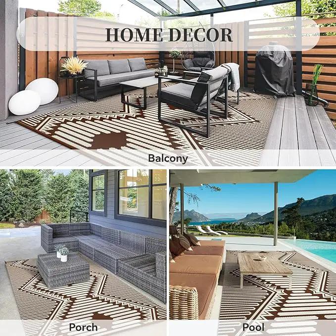 MontVoo Outdoor Rug-Waterproof Camping Rug Patio Rug Mat 6x9 Reversible Plastic Straw Outside Outdoor Rug for RV Camping Picnic Balcony Backyard Pool Deck Porch Modern Boho Beige Brown by GreenHaven Gardens