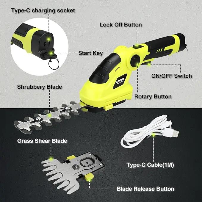 KITLUCK 8V Cordless 2-in-1 Grass Shear & Hedge Trimmer,Handheld Electric Grass Trimmer Hedge Shears/Grass Cutter Rechargeable,2000mAh Battery for Yard, Garden, Lawn Care by GreenHaven Gardens