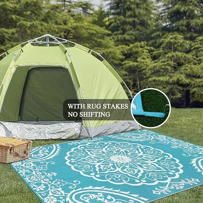 Pauwer Waterproof Outdoor Rug 5x8, Reversible Plastic Straw Patio Camping Rug, Indoor Outdoor RV Mat Carpet for Deck, Camper, Porch, Balcony, Backyard, Picnic, Boho Teal by GreenHaven Gardens