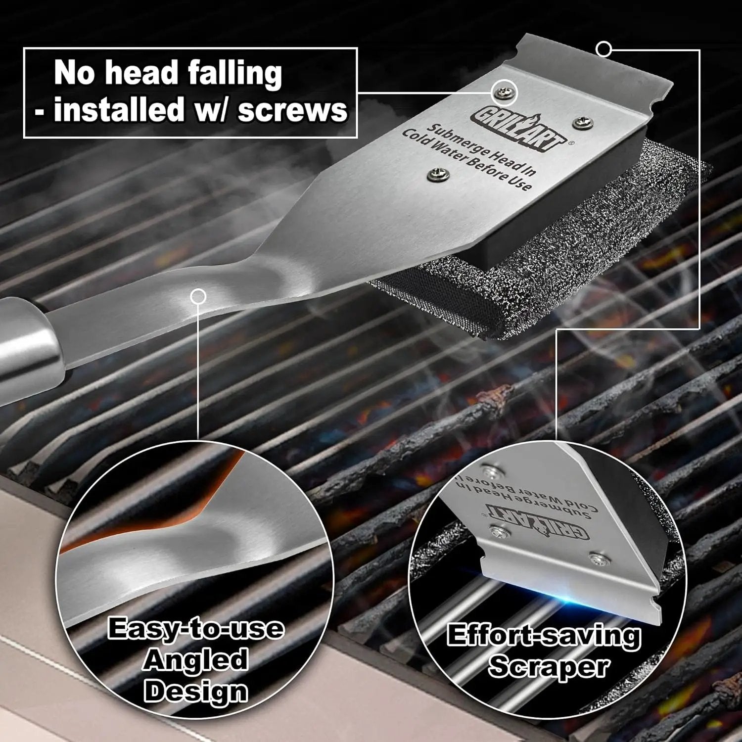 GRILLART Grill Brush Bristle Free, Safe Grill Brush for Outdoor Grill, SteamWizards BBQ Grill Cleaning Brush Kit, Replaceable Head Grill Scraper Tool, Grill Cleaner BBQ Accessories, Gifts for Men/Dad by GreenHaven Gardens