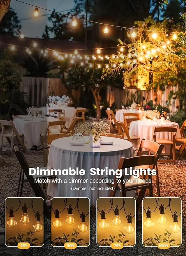 Brightown Outdoor String Lights - Connectable Dimmable LED Patio String Lights with G40 Globe Plastic Bulbs, All Weatherproof Hanging Lights for Outside Backyard Porch (50 ft - 25 LED Bulbs) by GreenHaven Gardens
