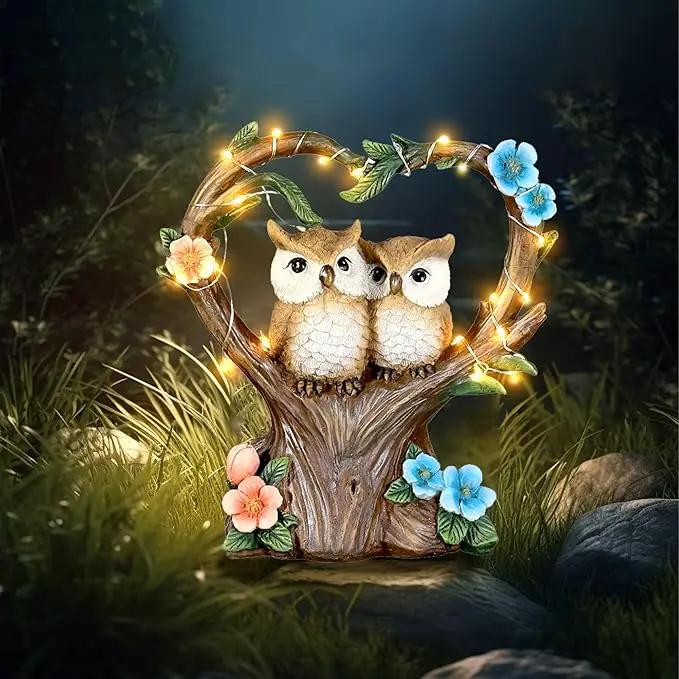 Solar Garden Owl Statue, Owl Figurines with Solar LED Lights for Garden Patio Lawn Ornaments, Indoor Outdoor Decor Waterproof Garden Gift for Owl Lovers 7'' by GreenHaven Gardens
