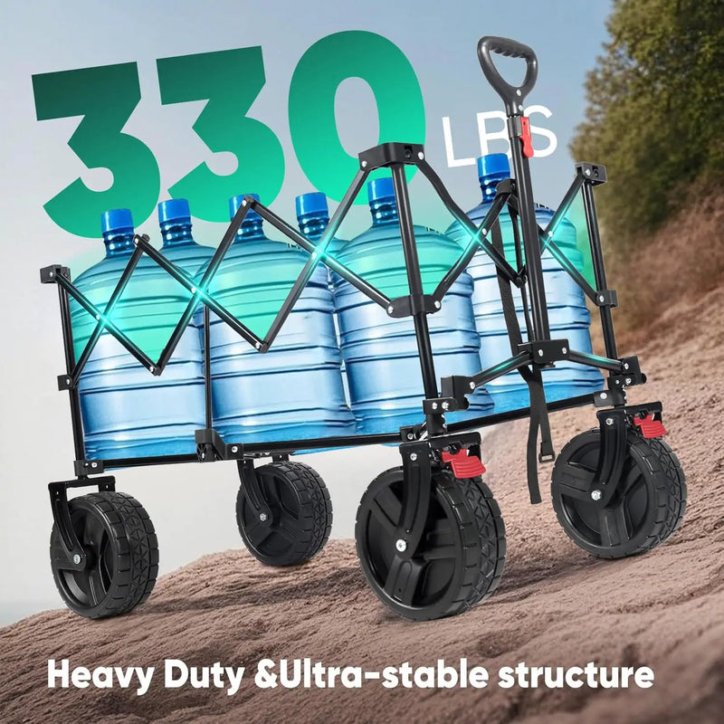 Collapsible Wagon Cart with Big All-Terrain Beach Wheels, Foldable Heavy Duty Wagons with Cup Holders, Utility Carts for Camping, Garden, Outdoor, Grocery, Sports. Blue & Gray by GreenHaven Gardens
