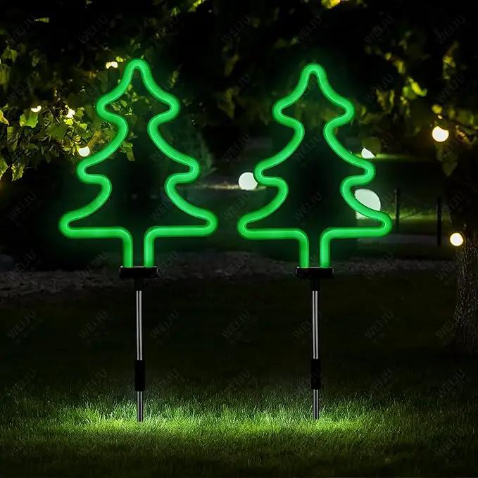 BlcTec Christmas Decorations Outdoor, 4PCS Neon Christmas Tree Shape Lights with Stainless Steel Stakes, 4 Xmas Tree Garden Lights with Waterproof for Garden Patio Yard Lawn Décor, Green by GreenHaven Gardens