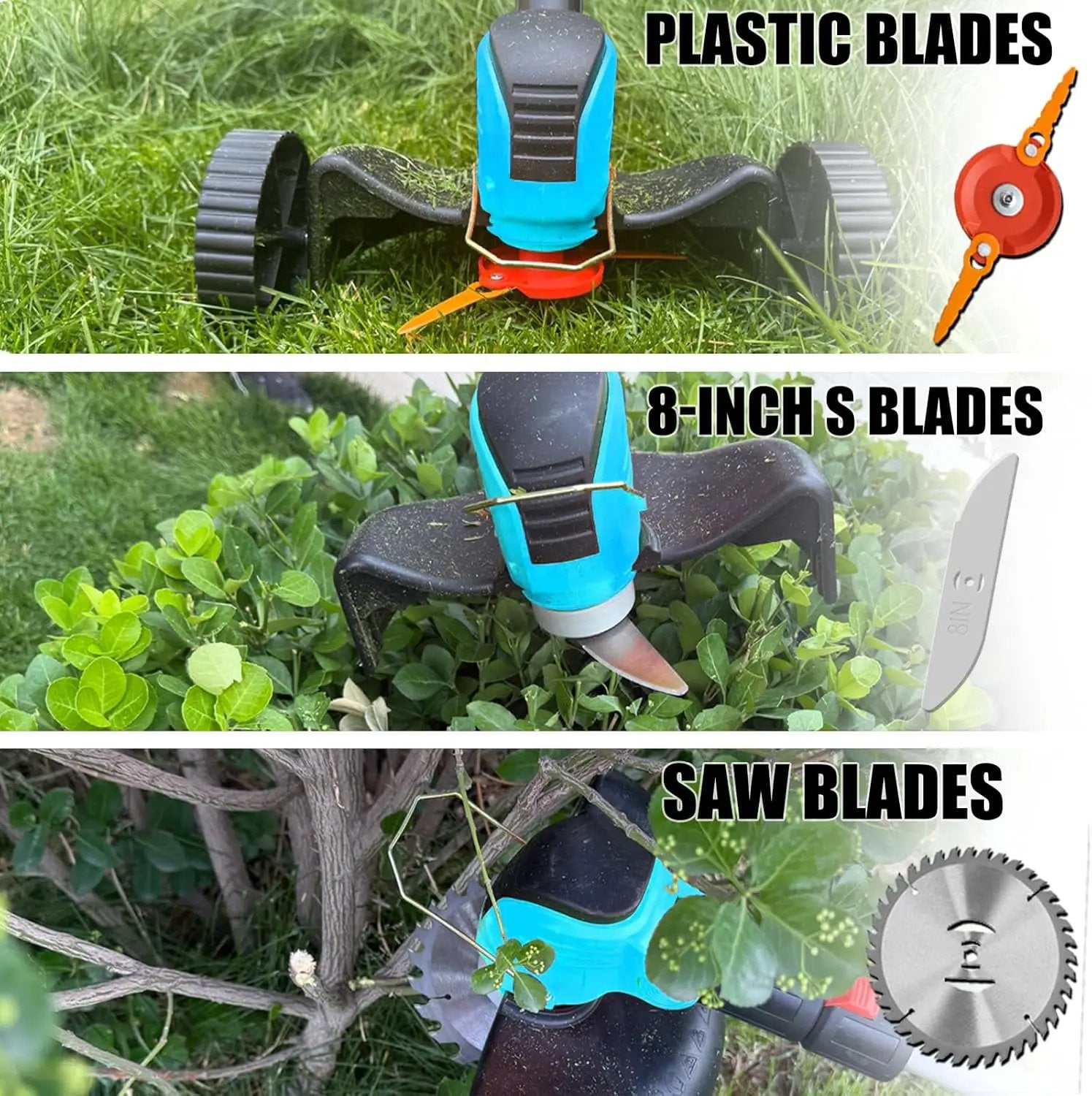 Electric Weed Wacker Cordless Eater Battery Powered,21V/4.0Ah Lightweight No-String Weed Trimmer with 2 Battery Operated& Wheels,3 in 1 Stringless Grass Trimmer/Edger/Brush Cutter for Garden Yard Lawn by GreenHaven Gardens