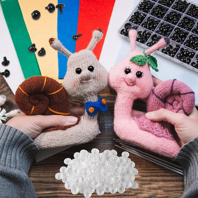 1000 Pcs 6-14mm Safety Eyes and Noses for Crochet, Black Plastic Safety Eyes with Washers, Craft Doll Eyes for Stuffed Animals, DIY Accessories, Assorted Sizes by GreenHaven Gardens