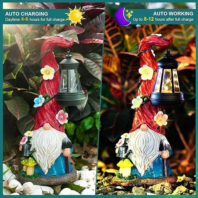 Solar Gnome Garden Statue Lights Gnome Figurine with Solar Lantern, Outdoor Garden Succulent Waterproof Ornaments Decorations for Yard, Lawn, Patio – Ideal Gift for Women, Mom, Grandma, Etc. by GreenHaven Gardens