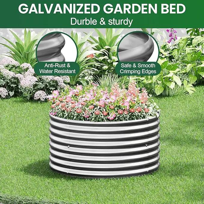 4 Pack 3x3FT Round Galvanized Raised Garden Bed Outdoor,Metal Garden Bed for Vegetables,Steel Raised Beds for Gardening,Above Ground Garden Box for Flower-R37 by GreenHaven Gardens