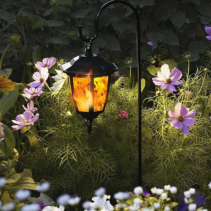 Dynaming 2 Pack Solar Flame Hanging Lights Outdoor, Solar Flickering Flame LED Garden Lanterns with 2 x 38 Inch Shepherd Hooks, Landscape Lighting Waterproof for Lawn Patio Yard Pathway Driveway by GreenHaven Gardens