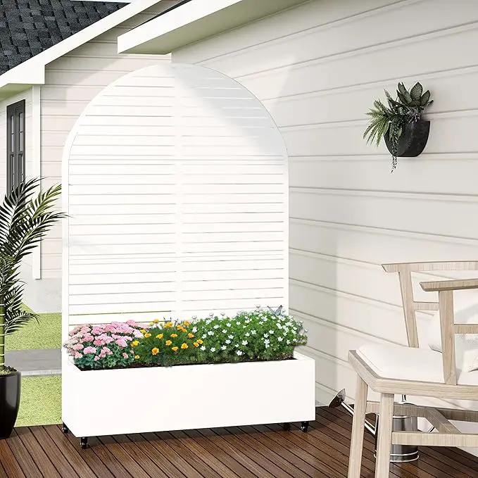 Casaphoria Metal Raised Garden Bed with Trellis and Wheels, 72"x47"x16" Arched Planter Box for Climbing Plants, Vegetables & Vines, Features Drainage Holes and Privacy Screen (White-Louvered) by GreenHaven Gardens