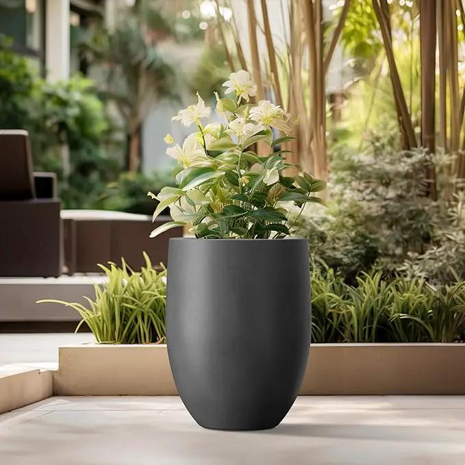 Kante 21.7" H Natural Concrete Tall Planter, Large Outdoor Indoor Decorative Pot with Drainage Hole and Rubber Plug, Modern Round Taper Style for Home and Patio Burnished Black by GreenHaven Gardens