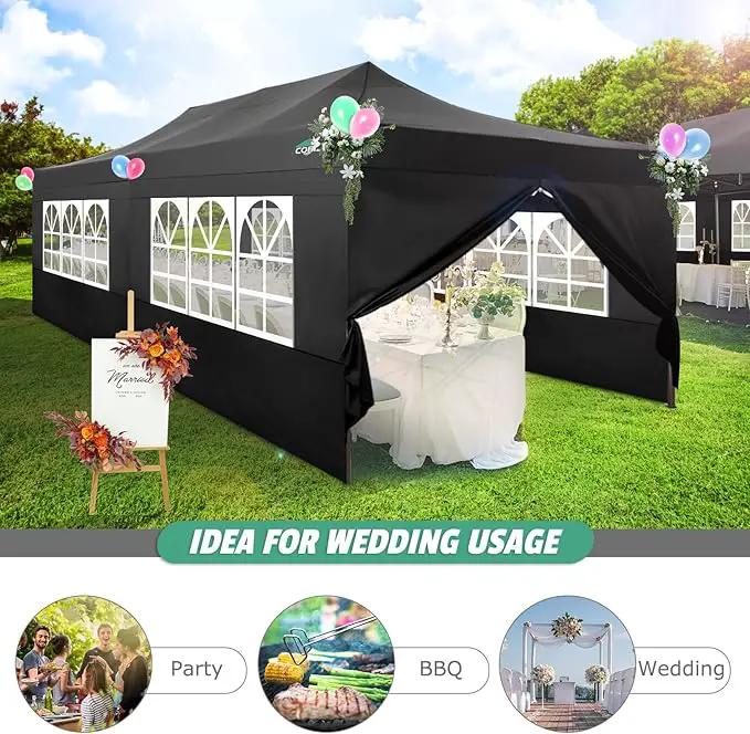 COBIZI 10x20 Pop Up Canopy Heavy Duty with 6 Sidewalls, Commercial Heavy Duty Pop Up Tent for Parties All Weather Waterproof and UV 50+ Wedding Tent with Roller Bag(Legs Upgraded),Black by GreenHaven Gardens
